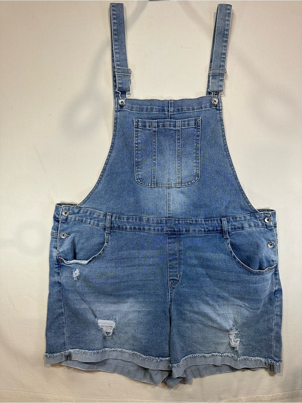WallFlower Eco Denim Short Overalls Plus Size 3X Light Wash